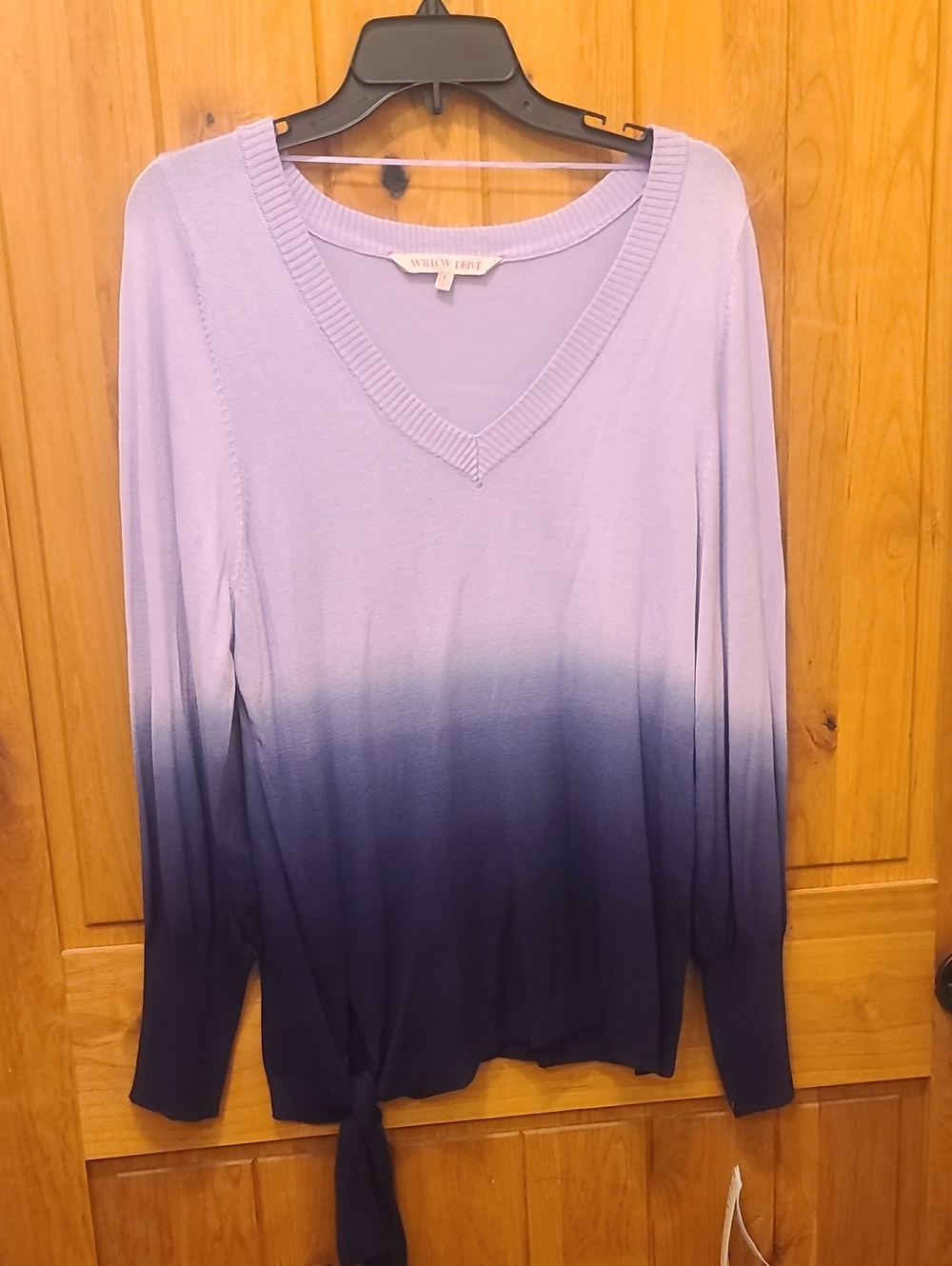 Willow Drive Lavender Ombre V-Neck Long Sleeve Top with Side Tie